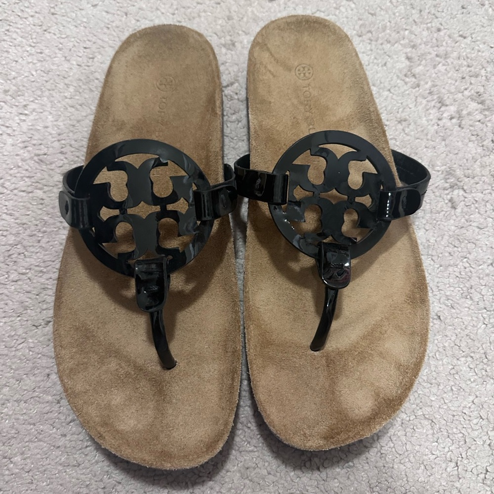 Tory Burch Miller Cloud Sandal Patent Leather Black Size 10.5 NWOB